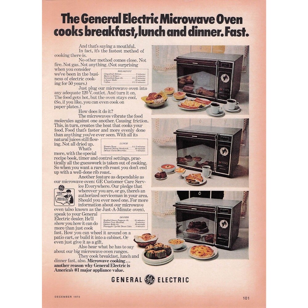 1972 General Electric GE Microwave Oven Vintage Print Ad wall home decor art